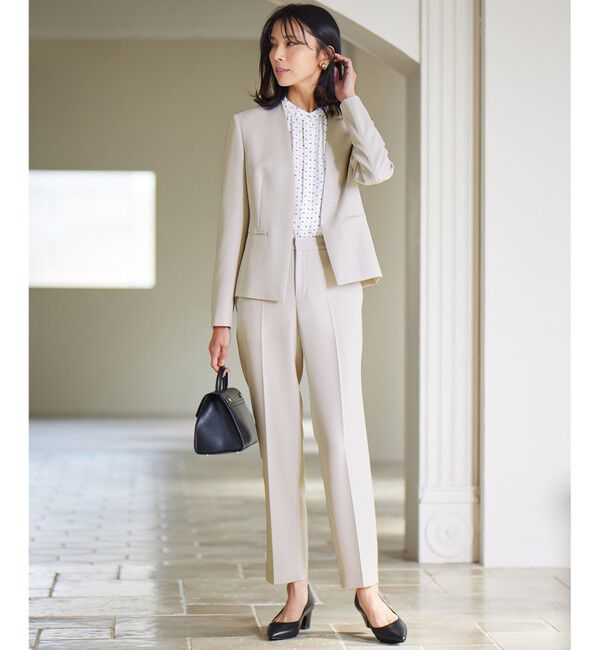 23区「【セットアップ対応/洗える】トリアセダブルジョーゼット ノーカラー ジャケット」|ノーカラージャケット|