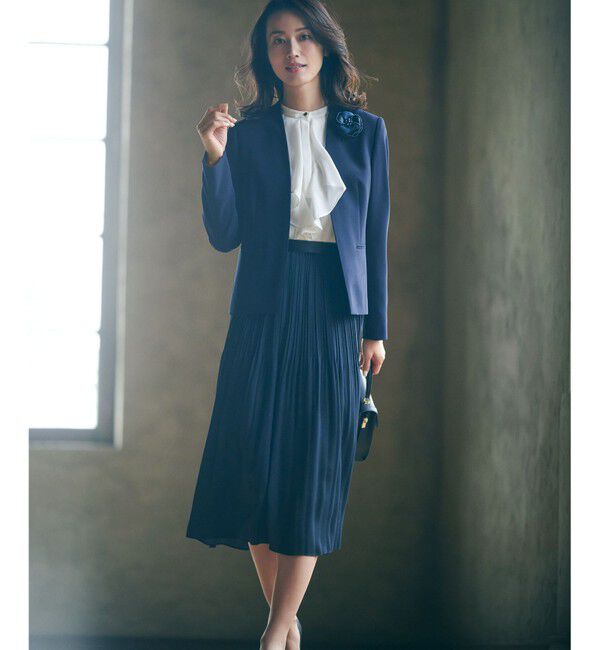 23区「【セットアップ対応/洗える】トリアセダブルジョーゼット ノーカラー ジャケット」|ノーカラージャケット|