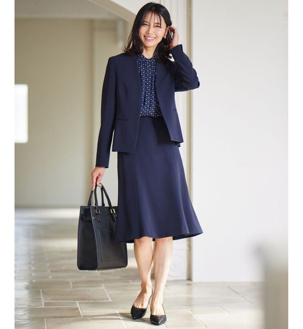 23区「【セットアップ対応/洗える】トリアセダブルジョーゼット ノーカラー ジャケット」|ノーカラージャケット|