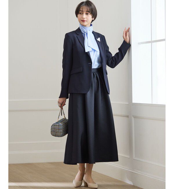 23区「【セットアップ対応/洗える】トリアセダブルジョーゼット ノーカラー ジャケット」|ノーカラージャケット|