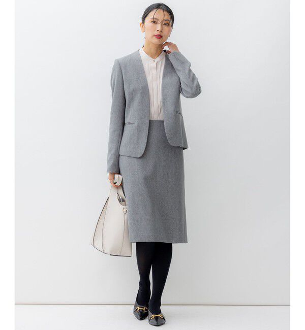 23区「【洗える】ウールライクカルゼ ノーカラー ジャケット」|ノーカラージャケット|