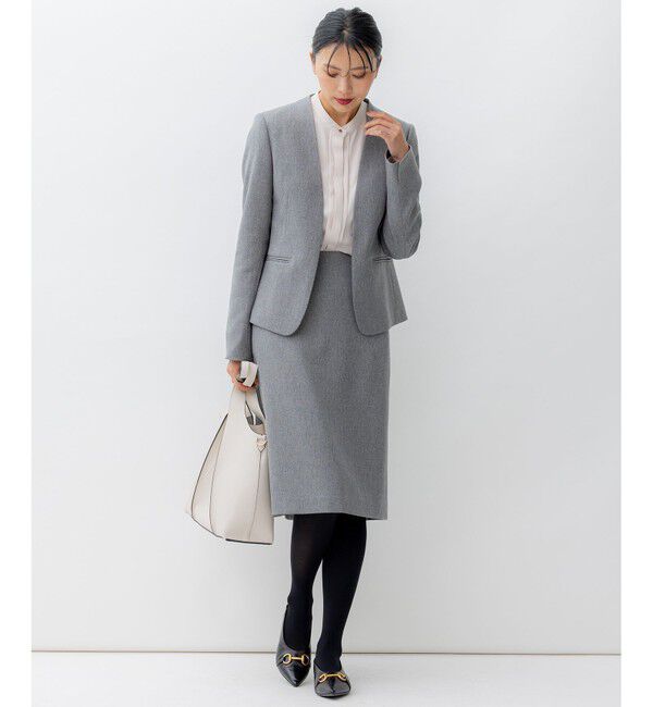 23区「【洗える】ウールライクカルゼ ノーカラー ジャケット」|ノーカラージャケット|