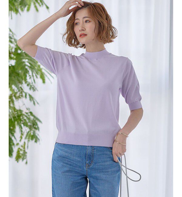 23区「【Oggi4月号掲載/洗える】プレミアムビオコットン 半袖 ニット」|カーディガン|ライラック系