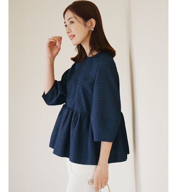 23区「【一部店舗限定/洗える】プレザンスジャカード ペプラム ブラウス」|シャツ・ブラウス|ネイビー系