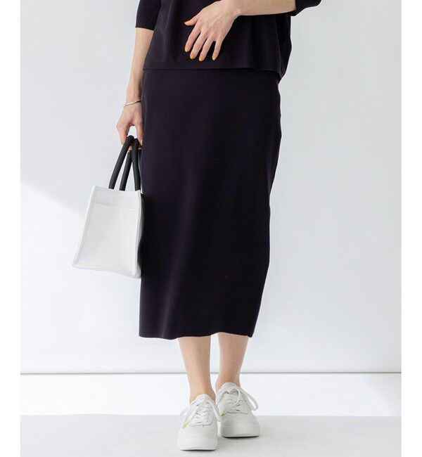 23区「【洗える】コンフォートストレッチ ニット タイト スカート」|スカート|ネイビー系