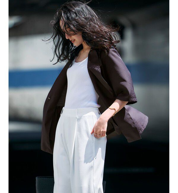 23区「【Oggi6月号掲載/速乾性/接触冷感】シアータンブラー ハーフスリーブ ジャケット」|テーラードジャケット|