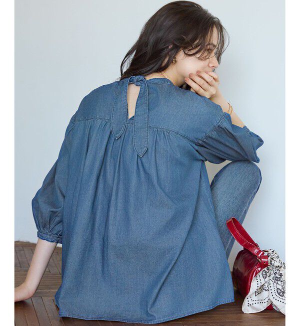 23区「【SLOW/一部店舗限定】ライトオンス デニム バックリボン ブラウス」|シャツ・ブラウス|ブルー系