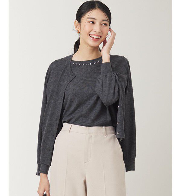 any SiS「【洗える】ウールブレンド カーディガン」|カーディガン|チャコール