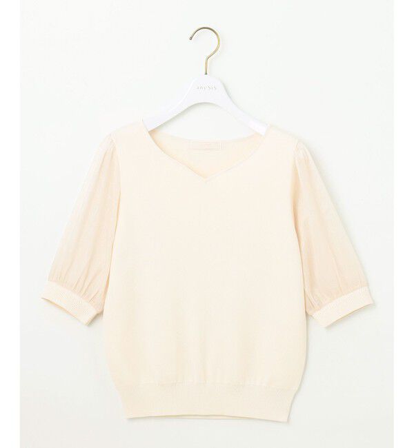 any SiS「【洗える】ハートネックファブリックコンビ ニット」|ニット・セーター|