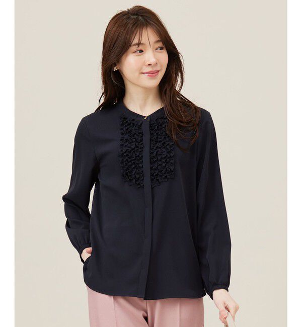 ANY SIS「【洗える】フリルディテール ブラウス」|シャツ・ブラウス|ネイビー