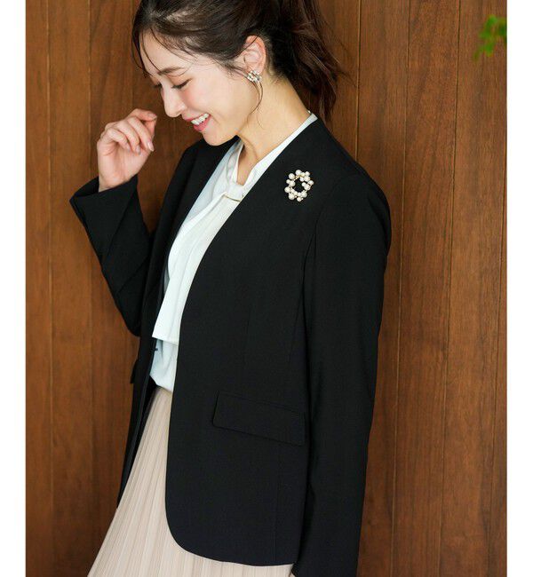 ANY SIS「セレモニーダブルクロス カラーレス ジャケット」|ノーカラージャケット|