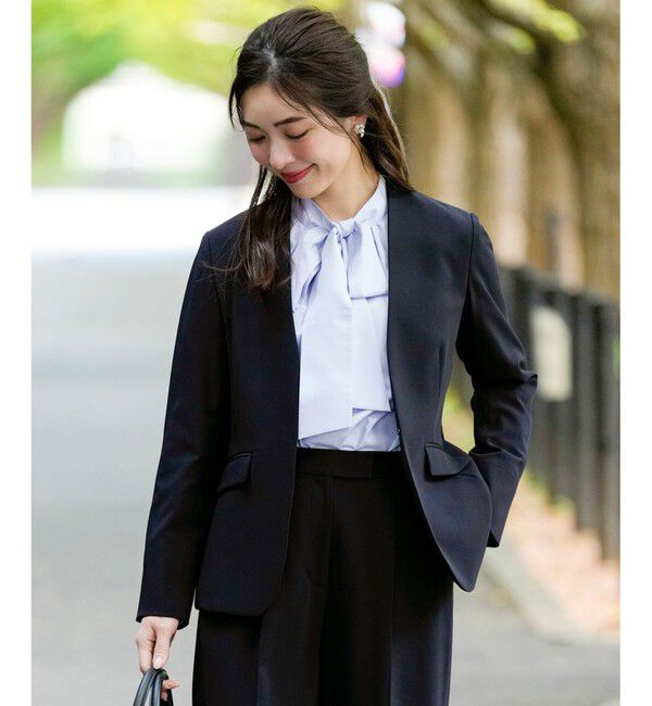 ANY SIS「セレモニーダブルクロス カラーレス ジャケット」|ノーカラージャケット|