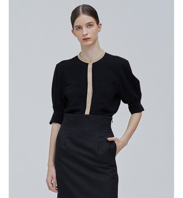 BEIGE,「SIBYLLE /  配色カラーパフスリーブブラウス」|シャツ・ブラウス|Black  x L.Camel