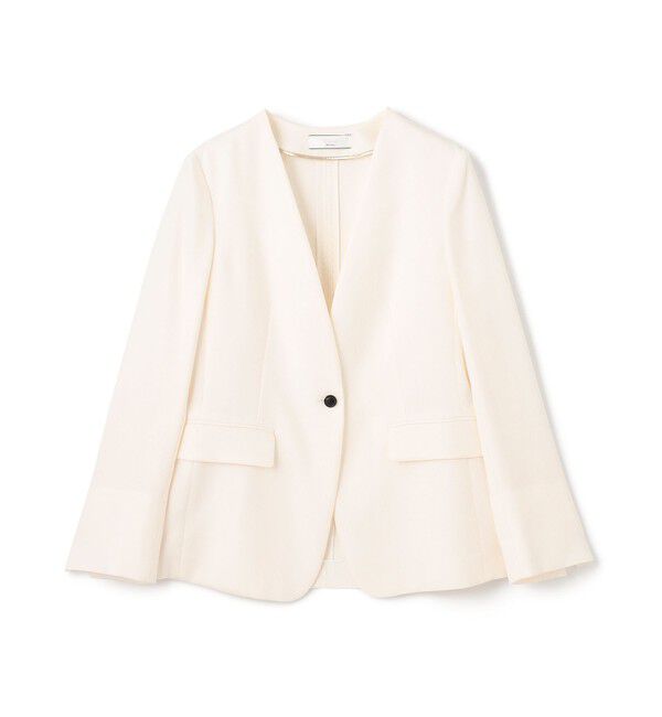 BEIGE,「【洗える・L-size】CAROLE / リネンライクノーカラーハーフ丈ジャケット」|ノーカラージャケット|