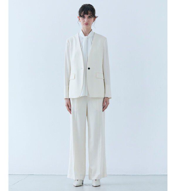 BEIGE,「【洗える・L-size】CAROLE / リネンライクノーカラーハーフ丈ジャケット」|ノーカラージャケット|