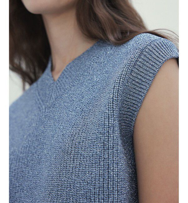 BEIGE,「【洗える・eclat 5月号掲載】VANDA / ラメ入りVネックノースリーブニット」|ニット・セーター|