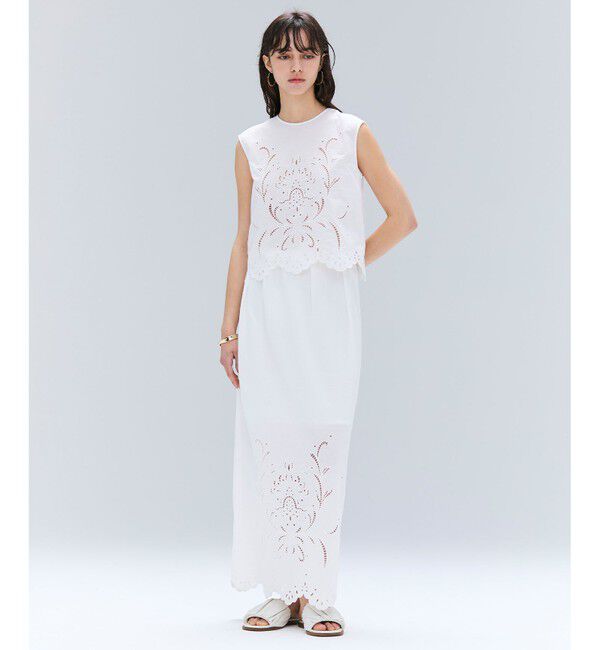 BEIGE,「【洗える】GALLERIA / コットンエンブロイダリーIラインスカート」|スカート|