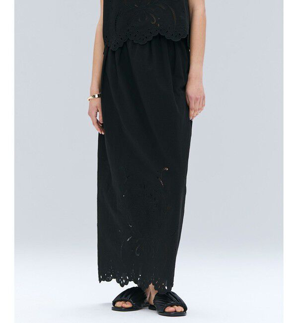 BEIGE,「【洗える】GALLERIA / コットンエンブロイダリーIラインスカート」|スカート|Black