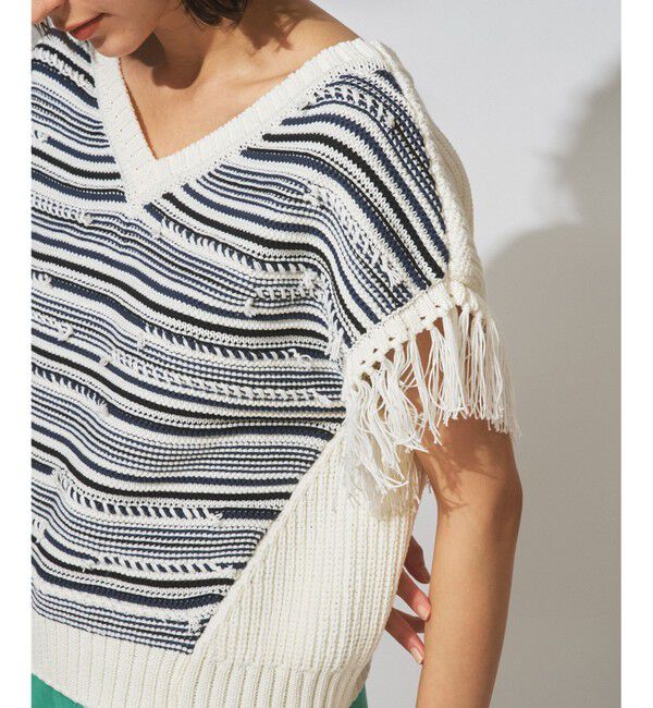 GRACE CONTINENTAL「フリンジルーズニットトップ」|ニット・セーター|ホワイト