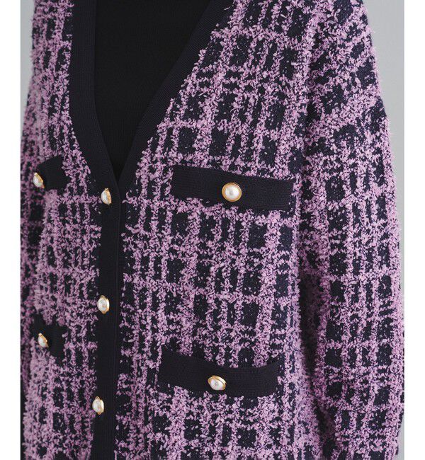  「ツイードミドルニットカーディガン」|カーディガン|