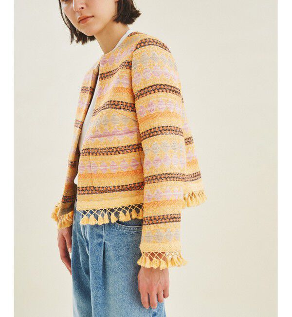 GRACE CONTINENTAL「エスニックジャガードジャケット」|ノーカラージャケット|