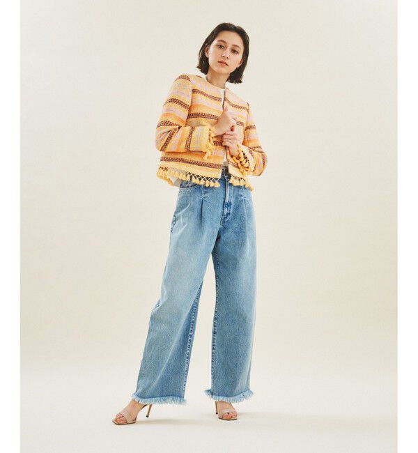 GRACE CONTINENTAL「エスニックジャガードジャケット」|ノーカラージャケット|