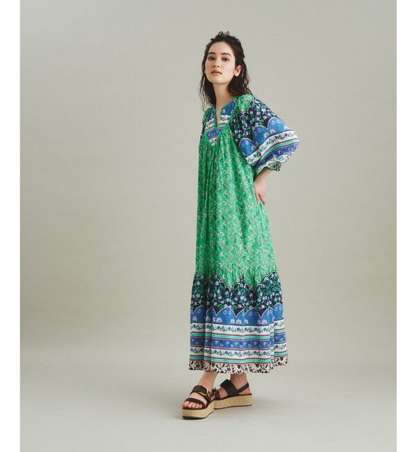  「エスニックプリントロングワンピース」|ワンピース|