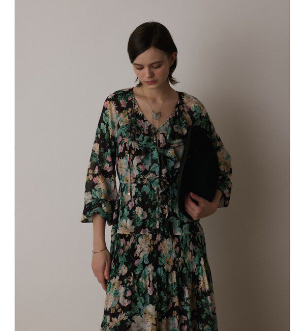  「フラワープリントカフタンドレス」|ワンピース|ブラック
