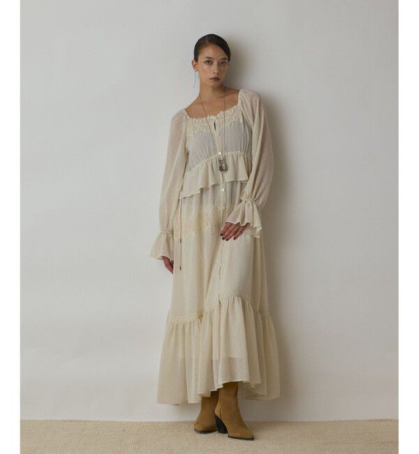 GRACE CONTINENTAL「レースコンビカットジャガードワンピース」|ワンピース|ベージュ