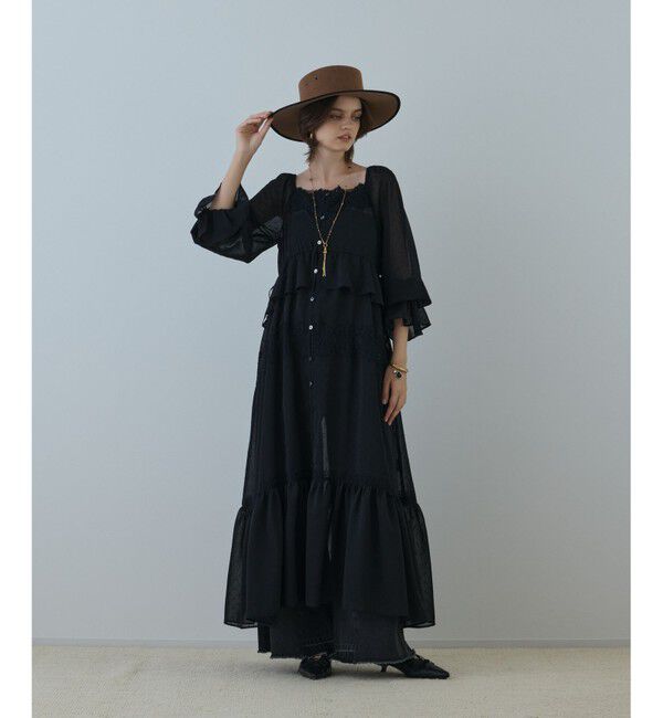 GRACE CONTINENTAL「レースコンビカットジャガードワンピース」|ワンピース|ブラック