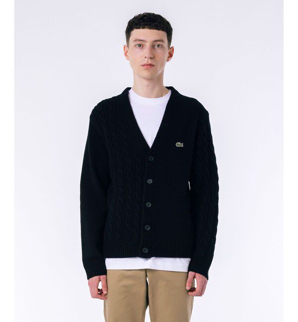 LACOSTE「アシンメトリーVネックカーディガン」|カーディガン|ブラック
