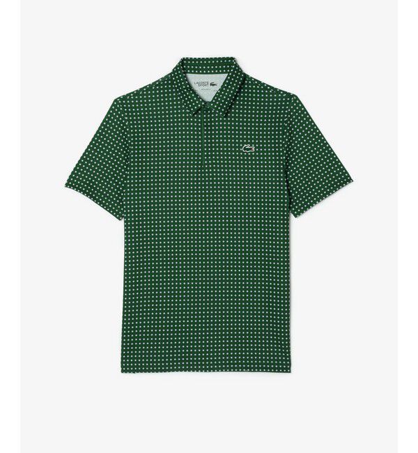 LACOSTE「UVカット ミニマム総柄プリント 比翼仕立て ウルトラドライ ゴルフポロシャツ」|ポロシャツ|ダークグリーン