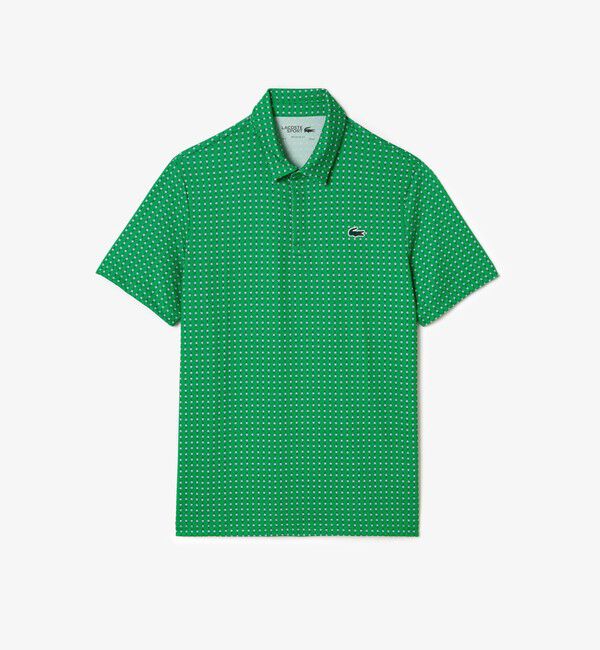 LACOSTE「UVカット ミニマム総柄プリント 比翼仕立て ウルトラドライ ゴルフポロシャツ」|ポロシャツ|