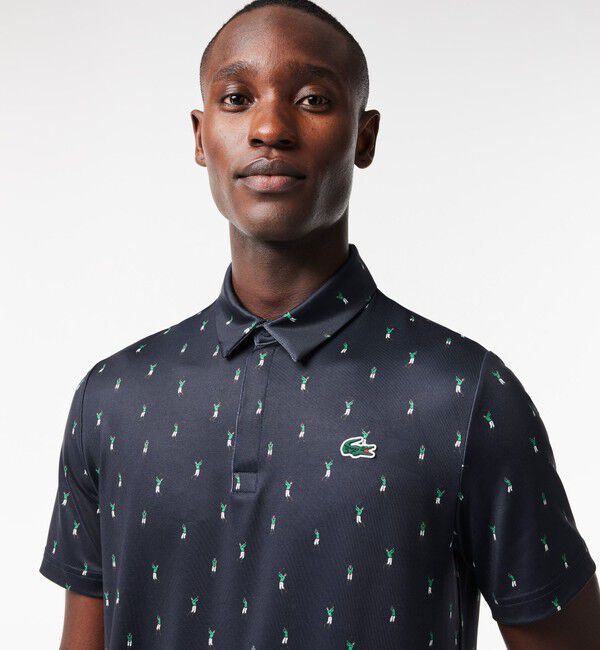 LACOSTE「UVカット ミニマム総柄プリント 比翼仕立て ウルトラドライ ゴルフポロシャツ」|ポロシャツ|