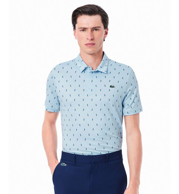 LACOSTE「UVカット ミニマム総柄プリント 比翼仕立て ウルトラドライ ゴルフポロシャツ」|ポロシャツ|