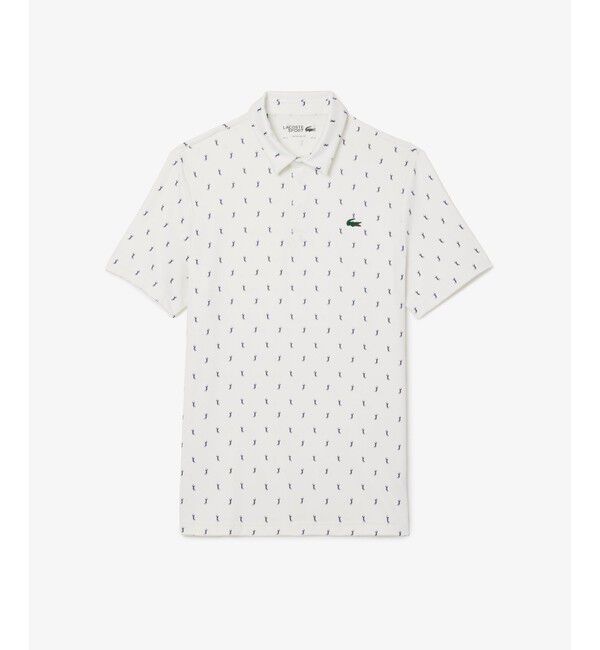 LACOSTE「UVカット ミニマム総柄プリント 比翼仕立て ウルトラドライ ゴルフポロシャツ」|ポロシャツ|ホワイト系その他