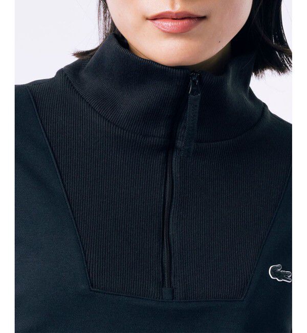 LACOSTE「接触冷感 吸水速乾 COOL MAX クールマックス クロップド ハーフジップスウェット トレーナー」|スウェット・ジャージ|ブラック