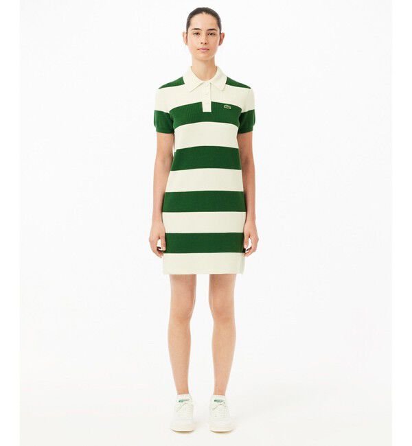 LACOSTE「オーガニックコットンニットボーダーポロドレス」|ワンピース|