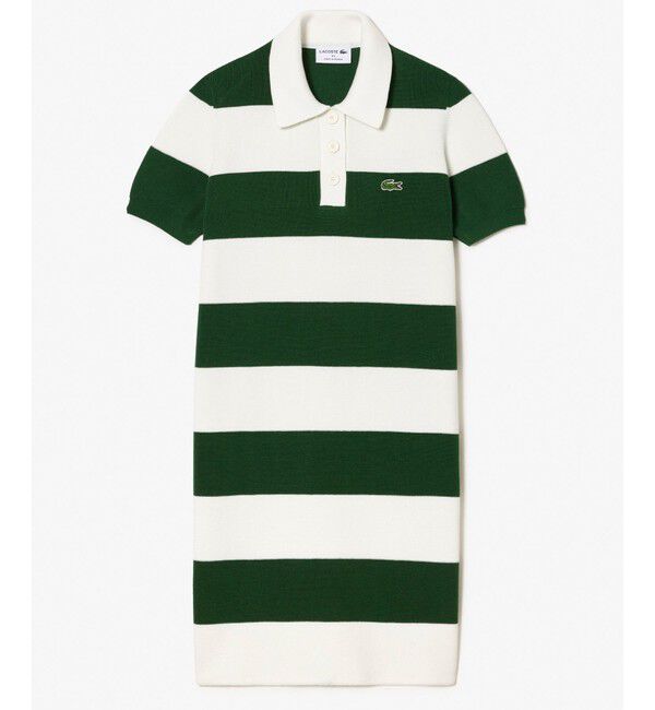 LACOSTE「オーガニックコットンニットボーダーポロドレス」|ワンピース|