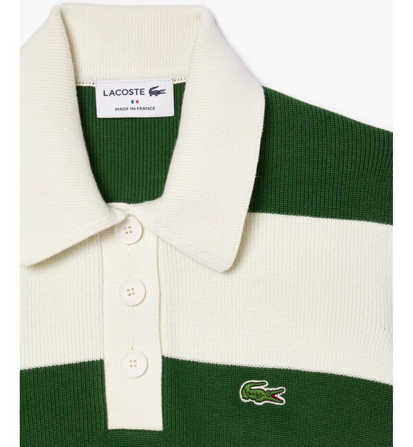 LACOSTE「オーガニックコットンニットボーダーポロドレス」|ワンピース|