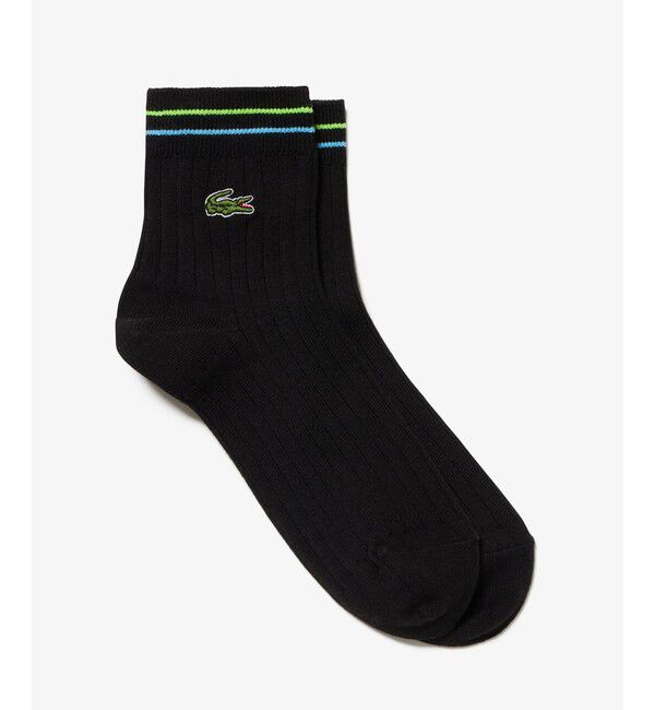 LACOSTE「配色ダブルラインリブニットソックス 22-24cm」|ソックス|ブラック