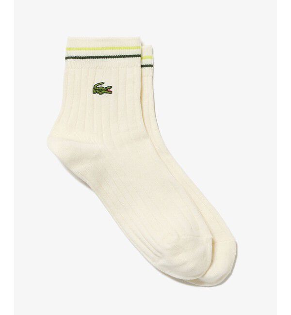 LACOSTE「配色ダブルラインリブニットソックス 22-24cm」|ソックス|アイボリー