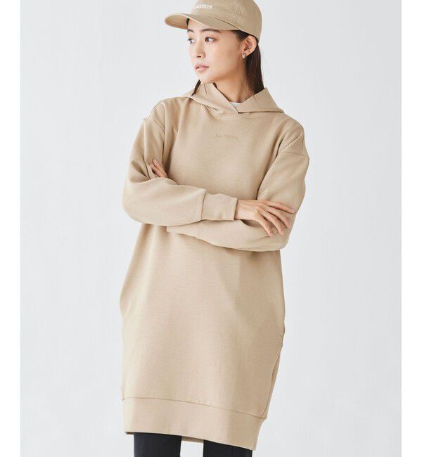 LACOSTE「ブランドネームロゴステッチダブルフェイススウェットフーディードレス / ロングスウェットパーカー」|ワンピース|