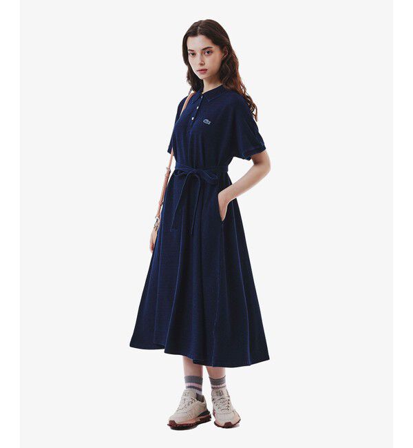LACOSTE「インディゴ 鹿の子ポロドレス マキシ丈ワンピース フレア Iライン」|ワンピース|ダークネイビー
