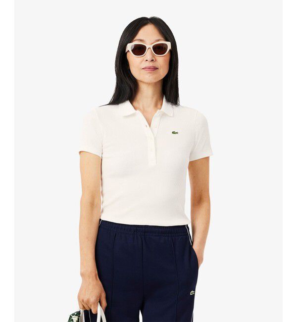 LACOSTE「タイトフィットリブニットポロシャツ」|ポロシャツ|ホワイト