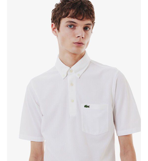 LACOSTE「鹿の子地切り替え同色ストライプボタンダウンポロシャツ」|ポロシャツ|