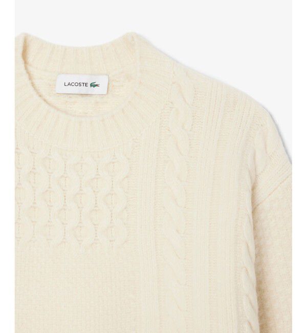 LACOSTE「パッチワークエフェクトウールニットドレスセーター」|ワンピース|