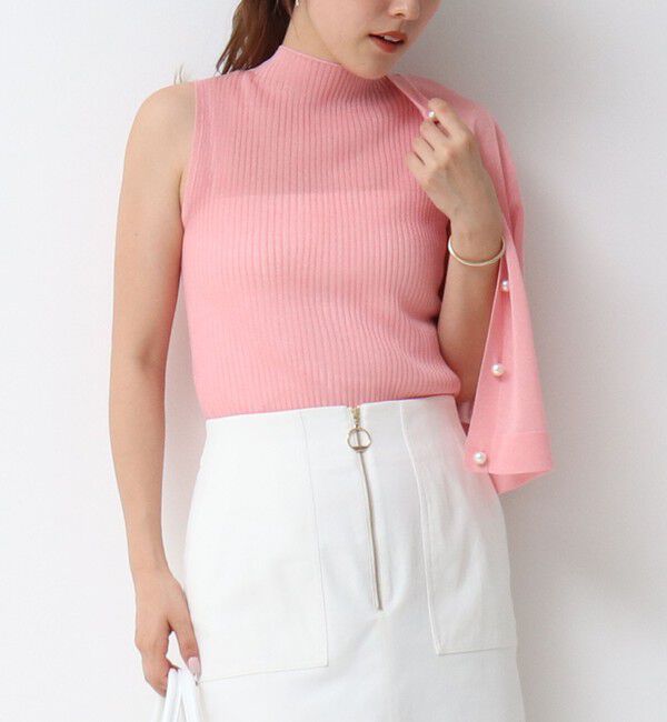 NOLLEY'S「《手洗い可能》《アンサンブル対応》シアーリブノースリーブプルオーバーニット」|ニット・セーター|ピンク