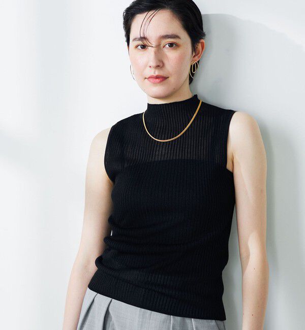 NOLLEY'S「《手洗い可能》《アンサンブル対応》シアーリブノースリーブプルオーバーニット」|ニット・セーター|