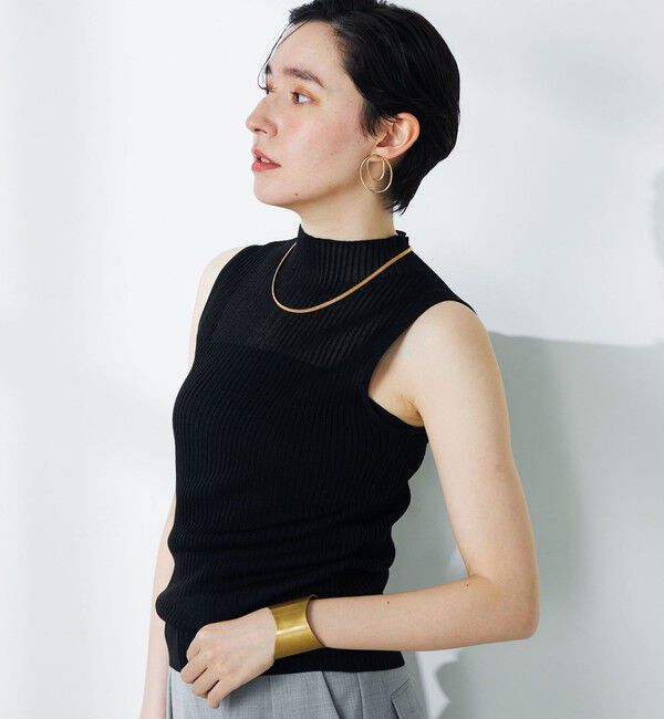 NOLLEY'S「《手洗い可能》《アンサンブル対応》シアーリブノースリーブプルオーバーニット」|ニット・セーター|